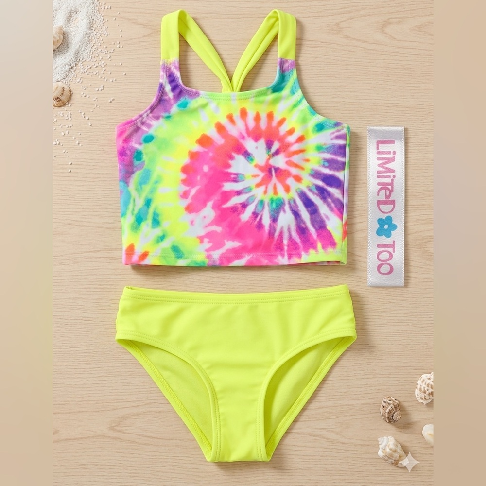 Limited Too Neon Yellow Tie-Dye Girls Tankini Set